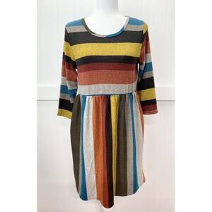 Striped Dress Egs California Fit & Flare Sz Medium Colorful Colorblock Stretchy